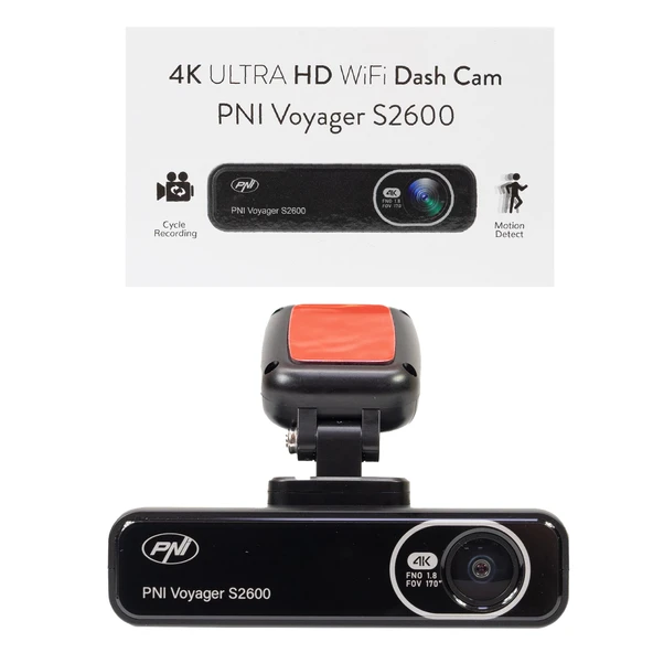 2'li paket araç kamerası DVR PNI Voyager S2600 WiFi, 4K Ultra HD, GPS, ekransız, park izleme işlevi, G-sensörü, video ve ses kaydı, 12V/24V güç kaynağı ürün görseli 1