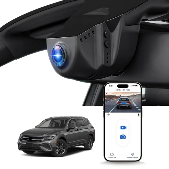 DashCam 4K, VW Tiguan 2018-2024 için uygun, araba kamerası 2160P video WiFi, G-sensörü, park modu, döngü kaydı, 150° geniş açılı araç kamerası araba, tak ve çalıştır, 64 GB kart ürün görseli 1