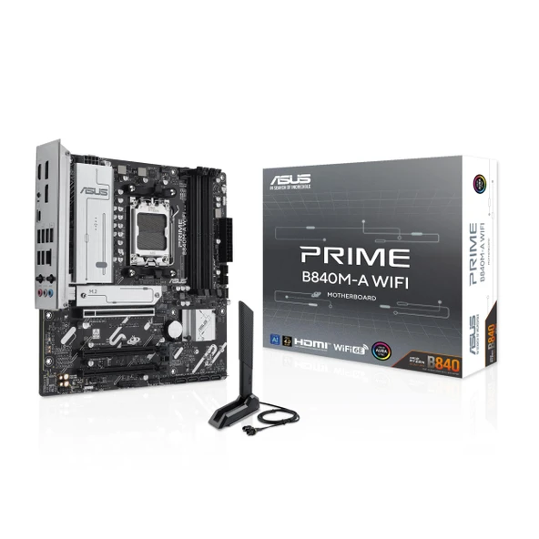 ASUS Prime B840M-A WiFi anakart soketi AMD AM5 (AMD B840, mATX, DDR5 bellek, 3X M.2, PCIe 4.0, WiFi 6E, Aura Sync) ürün görseli 1