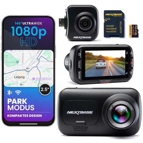 Nextbase® 222X Araç Kamerası Ön Arka | Park modu 7/24 park izleme | HD 1080p 30fps Araç Kamerası | 2,5 inç ekran | Araç kamerası 140 derece görüş açısı | 32GB MicroSD kart içerir ürün görseli 1