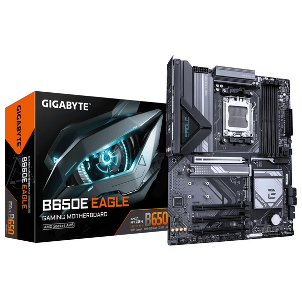 GIGABYTE B650E Eagle anakart - AMD Ryzen 9000 Serisi CPU'lar, 8+2+2 fazlı VRM, 8200 MHz'e kadar DDR5 (OC), 1× PCIe 5.0 + 2× PCIe 4.0 M.2, 2.5 GbE LAN, USB 3.2 Gen 2 ürün görseli 1