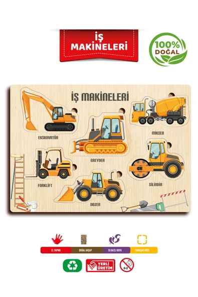 AHŞAP EĞİTİCİ ÖĞRETİCİ İŞ MAKİNELERİ SOK TAK BUL TAK PUZZLE ürün görseli 1
