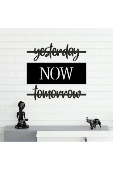 Siyah Ahşap Dekoratif Yesterday Now Tomorrow Lazer Kesim Duvar Dekoru Tablo ürün görseli 1