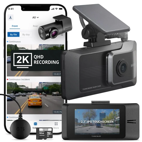 THINKWARE ARC Araç Kamerası Araç Kamerası, Üçlü Güç Tasarruf Modu, 1440P+1440P Ön ve Arka, Wi-Fi, Süper Gece Görüşü, 7/24 Park Modu (Ücretsiz 32GB Kart, Kablo Bağlantısı, 12V Kablo, GPS) ürün görseli 1