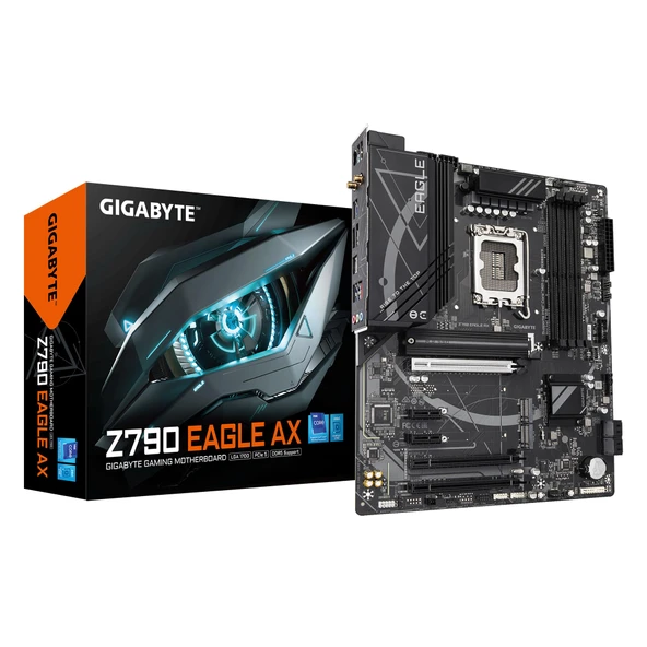 GIGABYTE Z790 Eagle AX Anakart - Intel Core 14. Nesil CPU'ları, 12+1+1 fazlı Dijital VRM'yi, 7600MHz DDR5 (OC), 3xPCIe 4.0 M.2, Wi-Fi 6E, 2.5GbE LAN, USB 3.2 Gen 2'yi destekler ürün görseli 1