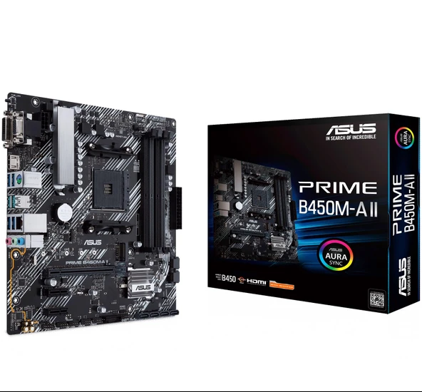 Asus Prime B450M-A II anakart soketi AM4 (mATX, AMD Ryzen, DDR4 bellek, M.2, SATA 6 Gbit/s, USB 3.1 Gen 2 Tip-A. Aura Sync) ürün görseli 1
