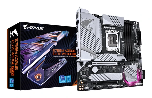 GIGABYTE B760M AORUS Elite WIFI6E GEN5 anakart - 14. nesil Intel Core işlemcileri, 12+1+1 fazlı dijital VRM'yi, 5600 MHz'e kadar DDR5, 2 x PCIe 4.0 M.2, Wi-Fi 6E, 2.5 GbE LAN'ı destekler ürün görseli 1