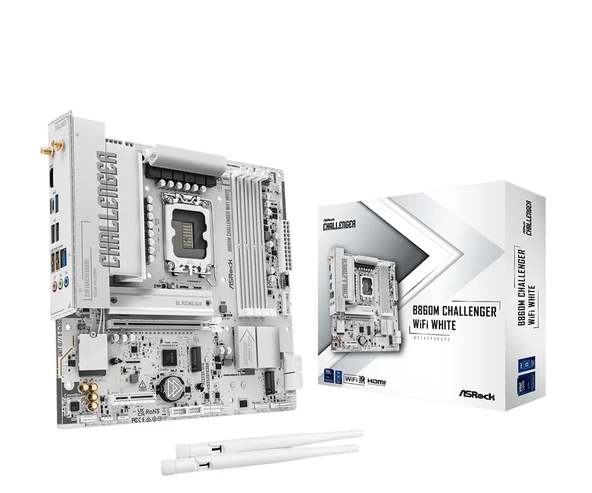 ASRock B860M Challenger WiFi Beyaz Anakart LGA1851 Micro-ATX DDR5 WiFi 7 (90-MXBUQ0-A0UAYZ) ürün görseli 1