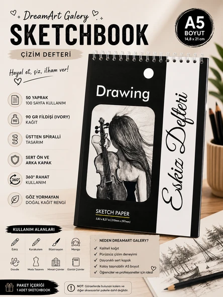 DreamArt Galery Çizim Defteri Sketch Book A/5, Eskiz Defteri (14.8 X 21) ürün görseli 1