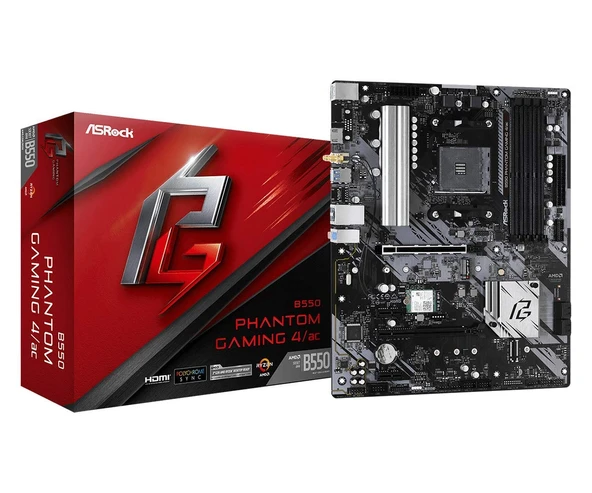 ASRock B550 Phantom Gaming 4 AC, AMD AM4 RyzenTM/Geleceğin AMD RyzenTM işlemcili anakartlarını destekler ürün görseli 1