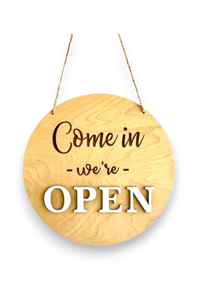 ahşap açık kapalı yazılı kapı süsü dükkan kapı süsü açığız , kapalıyız yazısı open closed ürün görseli 1