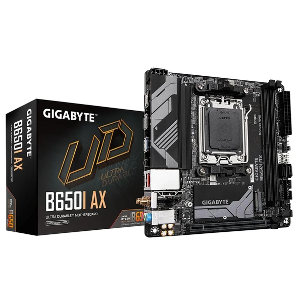 GIGABYTE B650I AX anakart - AMD Ryzen 9000 serisi, 5+2+1 fazlı VRM, 6400 MHz'e kadar DDR5 (OC), 1xPCIe 4.0 M.2, 2.5 GbE LAN, WiFi 6E, USB 3.2 Gen 2 ürün görseli 1