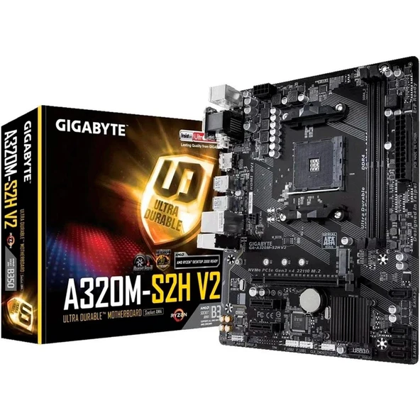 GIGABYTE GA-A320M-S2H (AMD Ryzen AM4/MicroATX/2xDDR4/HDMI/Realtek ALC887/3xPCIe/USB3.1 Gen 1/LAN/Anakart) ürün görseli 1