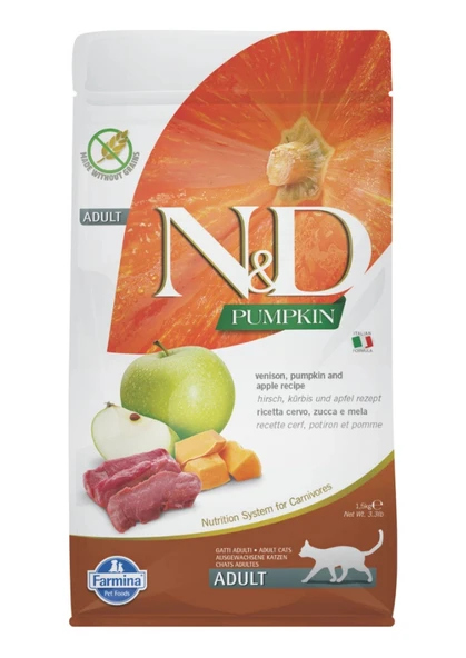 N&D Pumpkin Tahılsız Geyik Etli Bal Kabaklı ve Elmalı Yetişkin Kedi Maması 1.5 Kg ürün görseli 1