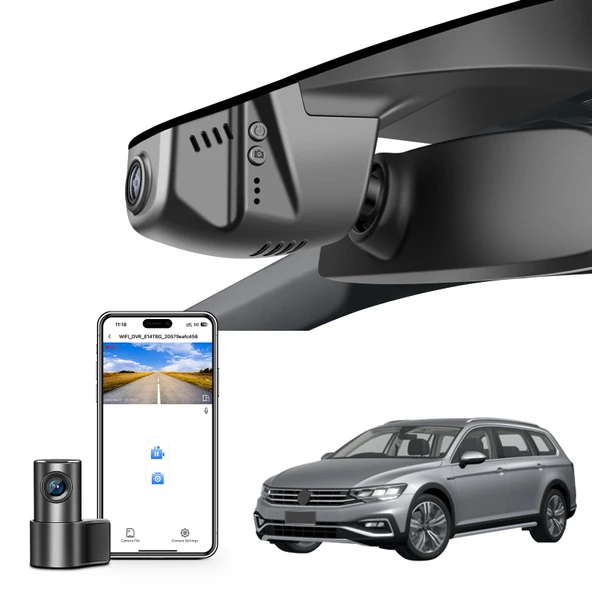 VW Passat B8 2015-2024 için Ön 4K ve Arka 1080p Araç Kamerası (Model B Siyah), Conceptline/Temel Business Elegance R-Line GTE BlueMotion Alltrack, UHD 2160P, Uygulama ve WiFi, Döngü Kayıt, 128 GB Kart ürün görseli 1