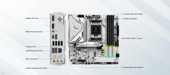 MB ASRock AMD AM5 B850M Çelik Efsane WiFi - Resim 3