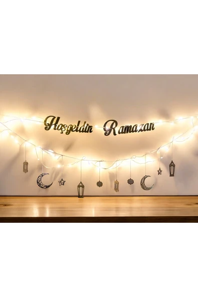 Ramazan ayına özel hoşgeldin ramazan ledli aynalı ahşap 4 mm duvar süsü ürün görseli 1