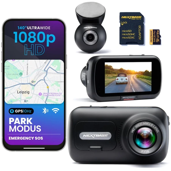Nextbase® 322GW Araç Kamerası Ön Arka | Park modu 7/24| 1080p 60fps Araç Kamerası | 2,5 inç ekran | Gece görüşlü araç kamerası 140 derece görüş açısı | 64GB MicroSD kart içerir ürün görseli 1