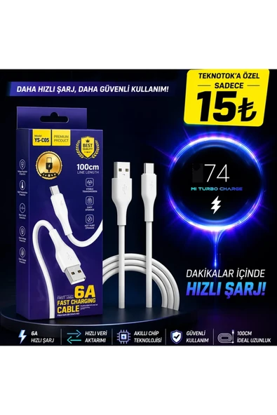 Mİ Turbo 6A Hızlı Şarj Type-C Kablo – 100cm | Premium Kalite C05 - Çok Renkli ürün görseli 1