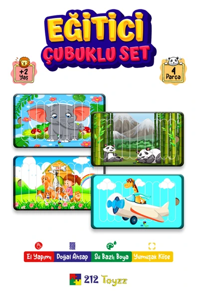 Eğitici Öğretici Geliştirici Çok Renkli 10 Parça Ahşap Çubuklu Yap Boz 4 lü Puzzle Mega Set ürün görseli 1