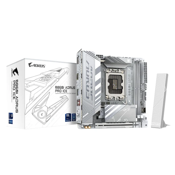 GIGABYTE B860I AORUS PRO Ice anakart - Intel Core Ultra CPU'lar, 8+1+2+1 fazlı VRM, 9200MHz'e kadar DDR5, 1xPCIe 5.0 + 1xPCIe 4.0 M.2, 2.5 GbE LAN, WiFi 7, Thunderbolt 4 ürün görseli 1
