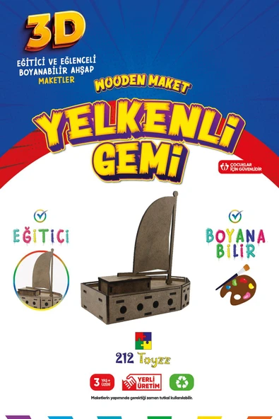 3D Boyanabilir Ahşap Yelkenli Gemi Maketi - Çocuklar İçin Eğitici Oyuncak ürün görseli 1