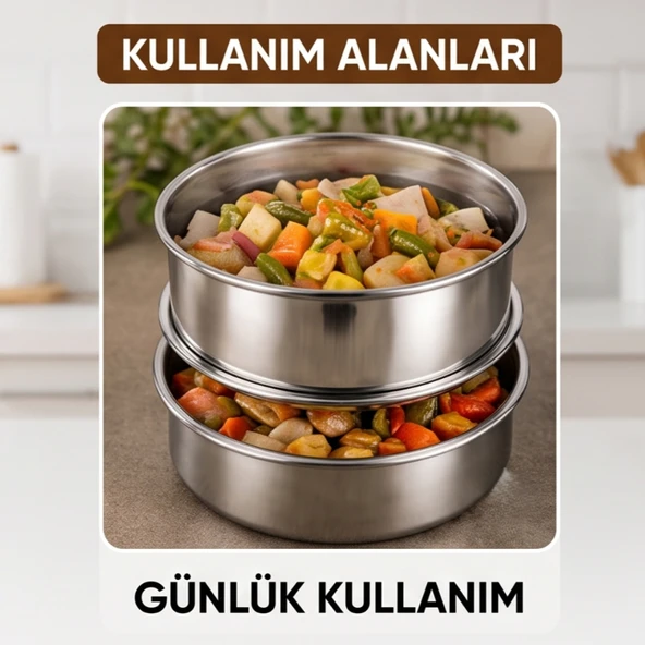 3'lü Metal Sefer Tası - Paslanmaz Çelik - 16 cm ürün görseli 1
