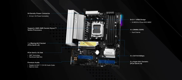 MB ASRock AMD AM5 B850M Pro RS WiFi - Resim 5