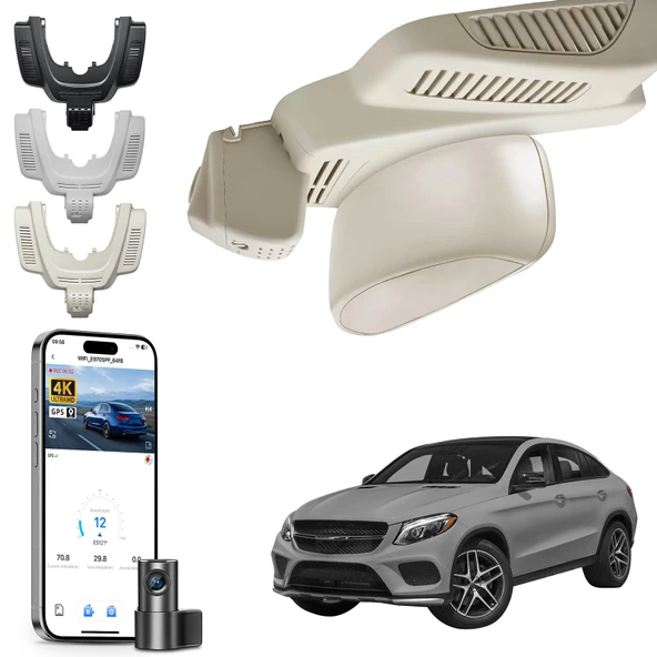 Mercedes-Benz GLE(W166/C292) 2016-2019 ve GLS(X166) 2017-2019(Model A Bej), 4MATIC, OEM Görünüm, Döngü Kayıt, UHD 2160P Video, Uygulama ve WiFi, 128 GB Kart için Ön 4k ve Arka 1080p Araç Kamerası ürün görseli 1