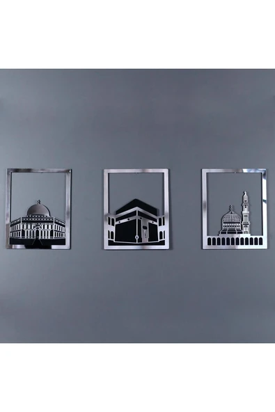 Mescid-i Aksa, Mescid-i Haram & Mescid-i Nebevi Kare 3'lü Set Islami Dekor ürün görseli 1