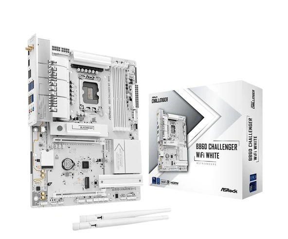 ASRock B860 Challenger WiFi Beyaz anakart LGA1851 ATX DDR5 256 GB'a kadar WiFi 7 2.5G LAN ürün görseli 1