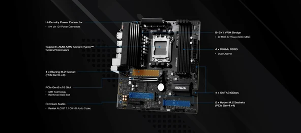 MB ASRock AMD AM5 B850M Pro-A - Resim 5