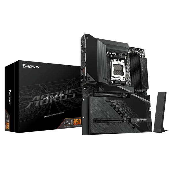 GIGABYTE B850 AORUS Stealth anakart - AMD Ryzen 9000 Serisi CPU'lar, dijital 14+2+2 fazlı VRM, 8200 MHz'e kadar DDR5 (O.C.), 2× PCIe 5.0 M.2 + 2× PCIe 4.0 M.2, Wi-Fi 7, 5GbE LAN, USB 3.2 Gen 2 ürün görseli 1