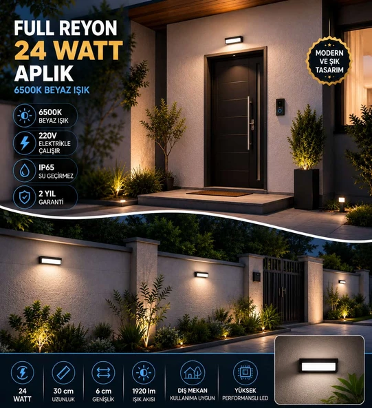 Elektrikle Çalışır, 24 Watt 6500 Kelvin Beyaz Işık İç ve Dış Mekan Kapı Girişi Bahçe Duvar Led Aplik ürün görseli 1