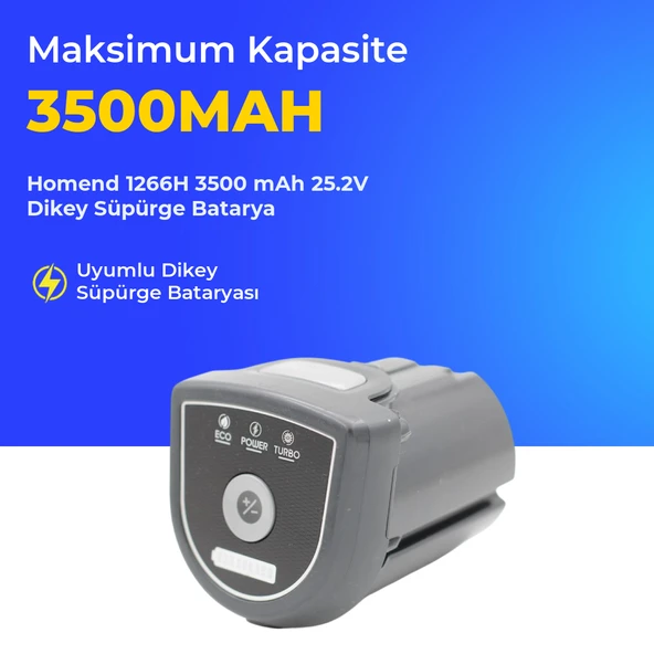 Homend 1266H 3500 mAh 25.2V Dikey Süpürge Batarya ürün görseli 1