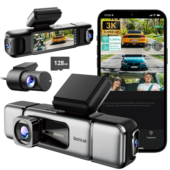 BOTSLAB 4 Kanal Araç Kamerası Araç Ön Arka, 360° Araç Kamerası, 3K+3*1080P Araç Kamerası, 128GB SD Kart, 5.8GHz WiFi & GPS, Süper Gece Görüşü, WDR, 3.18" IPS Ekran, G-Sensor, Döngü Kayıt, Park İzleme ürün görseli 1