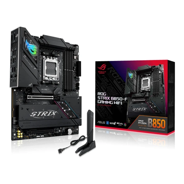 ASUS ROG Strix B850-F Oyun WiFi AMD AM5 16+2+2 Güç Aşamaları AI PC DDR5 AEMP 4x M.2 PCIe® 5.0 19 USB 20Gbps Type-C® AI Networking II Aura Sync ürün görseli 1