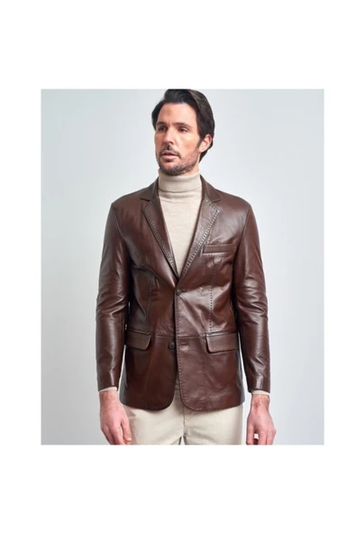 Hakiki Deri Erkek Kahverengi Blazer Ceket ürün görseli 1