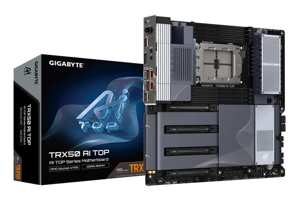 GIGABYTE TRX50 AI TOP-2B anakart - AMD Ryzen Threadripper PRO 7000 CPU'ları, dijital 16+8+4 fazlı VRM'yi, 5200 MHz'e kadar DDR5, 4 x PCIe 5.0 M.2, Wi-Fi 7, 10 GbE LAN, USB 4'ü destekler ürün görseli 1