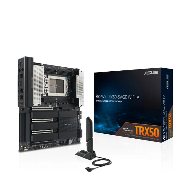 ASUS PRO WS TRX50-SAGE WiFi iş istasyonu anakartı (hız aşırtma, 36 fazlı tasarım, PCIe 5.0 x16 ve M.2, USB4 40 Gb/s, 10 Gb ve 2,5 Gb LAN, çoklu GPU desteği, CEB form faktörü) ürün görseli 1
