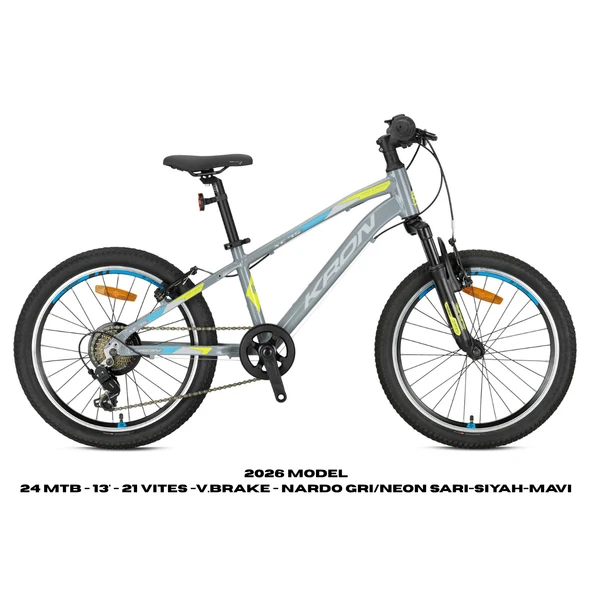 XC 75 - 24 MTB - 13' - 21 Vites -V.Brake - Nardo Gri/Neon Sarı-Siyah-Mavi ürün görseli 1