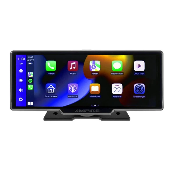 AMPIRE CPM100 akıllı telefon monitörü 25,4 cm (10'') Apple CarPlay ile uyumlu, Full HD araç kamerası ve arka görüş kamerası girişi dahil Android Auto ürün görseli 1