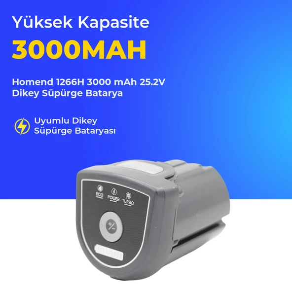 Homend 1266H 3000 mAh 25.2V Dikey Süpürge Batarya ürün görseli 1