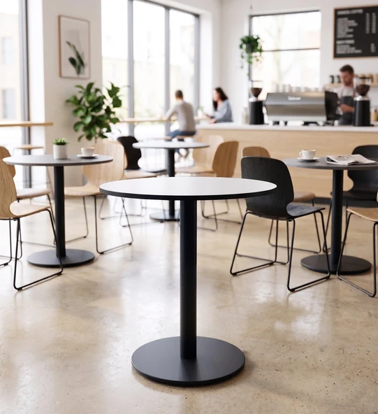 Matte Prime Beyaz Yuvarlak  Kompakt Laminant Tablalı Bistro Metal Masa 77 cm - Cafe, Otel, Restoran Masası ürün görseli 1