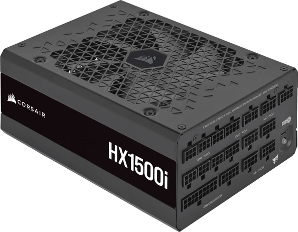 Corsair HX1500i Tamamen Modüler Ultra Düşük Gürültülü ATX Güç Kaynağı - ATX 3.1 ve PCIe 5.1 Uyumlu - CORSAIR iCUE Yazılımı Uyumlu - 80 PLUS Platinum Verimliliği - Siyah ürün görseli 1