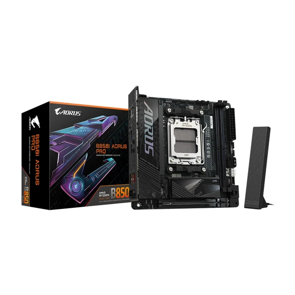 GIGABYTE B850I AORUS PRO AMD AM5 LGA 1718 anakart, Mini-ITX, DDR5, 2X M.2, PCIe 5.0, USB-C, WIFI7, 2.5GbE LAN, EZ-Latch, 5 yıl garanti ürün görseli 1