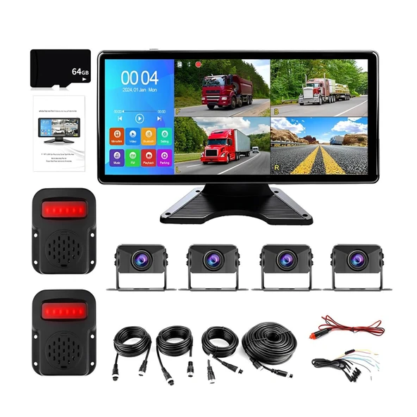 tuwiwol 10.36 İnç 4 Kanal Akıllı Kör Nokta Radarı BSD Alarm Veriyolu Kontrol Paneli Otobüs Monitörü Güvenlik İzleme, 64 GB Kart ile ürün görseli 1
