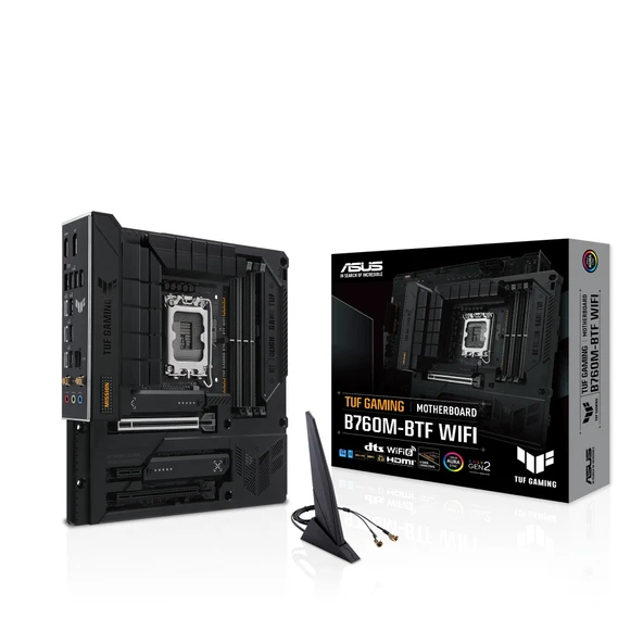 TUF Gaming B760M-BTF WiFi Intel B760 (LGA 1700) mATX anakart, DDR5, PCIe 5.0, 3X PCIe 4.0 M.2 yuvası, 12+1 DrMOS, Wi-Fi 6, 2,5 Gb LAN, DP, HDMI, USB 3.2 Gen 2x2 Type-C, gizli konnektör tasarımı ürün görseli 1