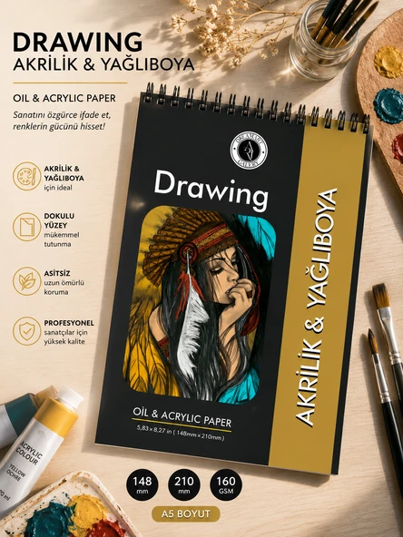 DreamArt Galery Yağlıboya Akrilik Boya SketchPad Çizim Defteri Sketch Book Siyah A5 boyut ürün görseli 1