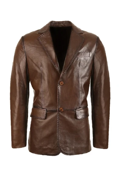 Hakiki Deri Erkek Kahverengi Blazer Ceket ürün görseli 1